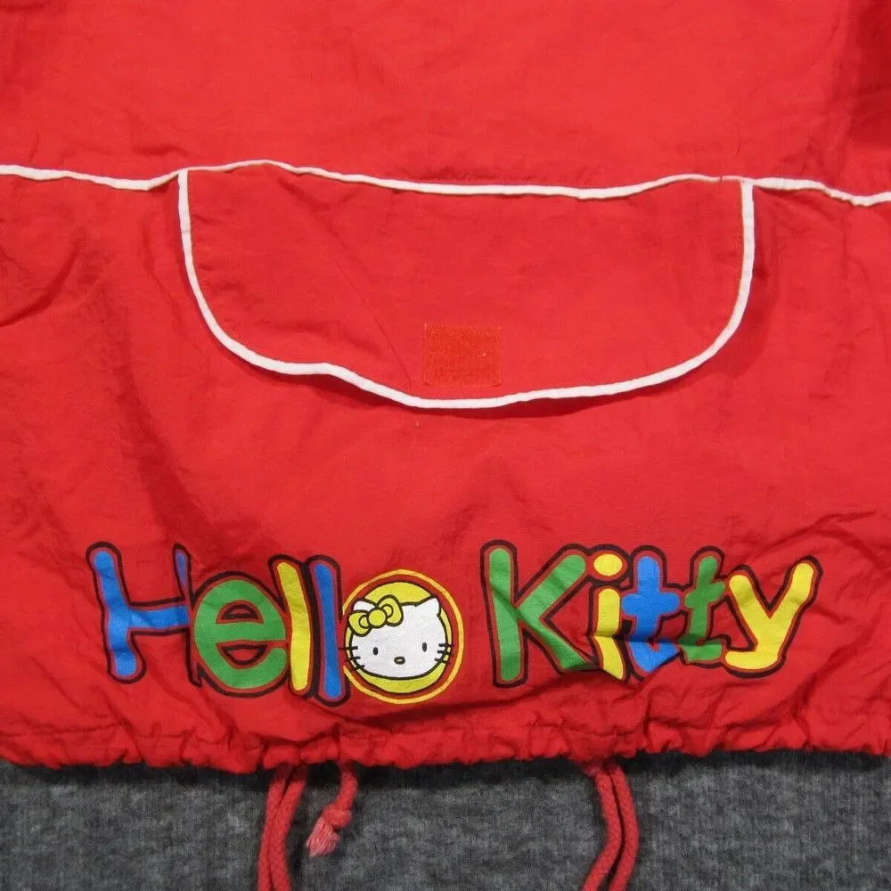 Hello Kitty Jacket Girls 14 Red Windbreaker Full Zip Convertible Backpack Hooded